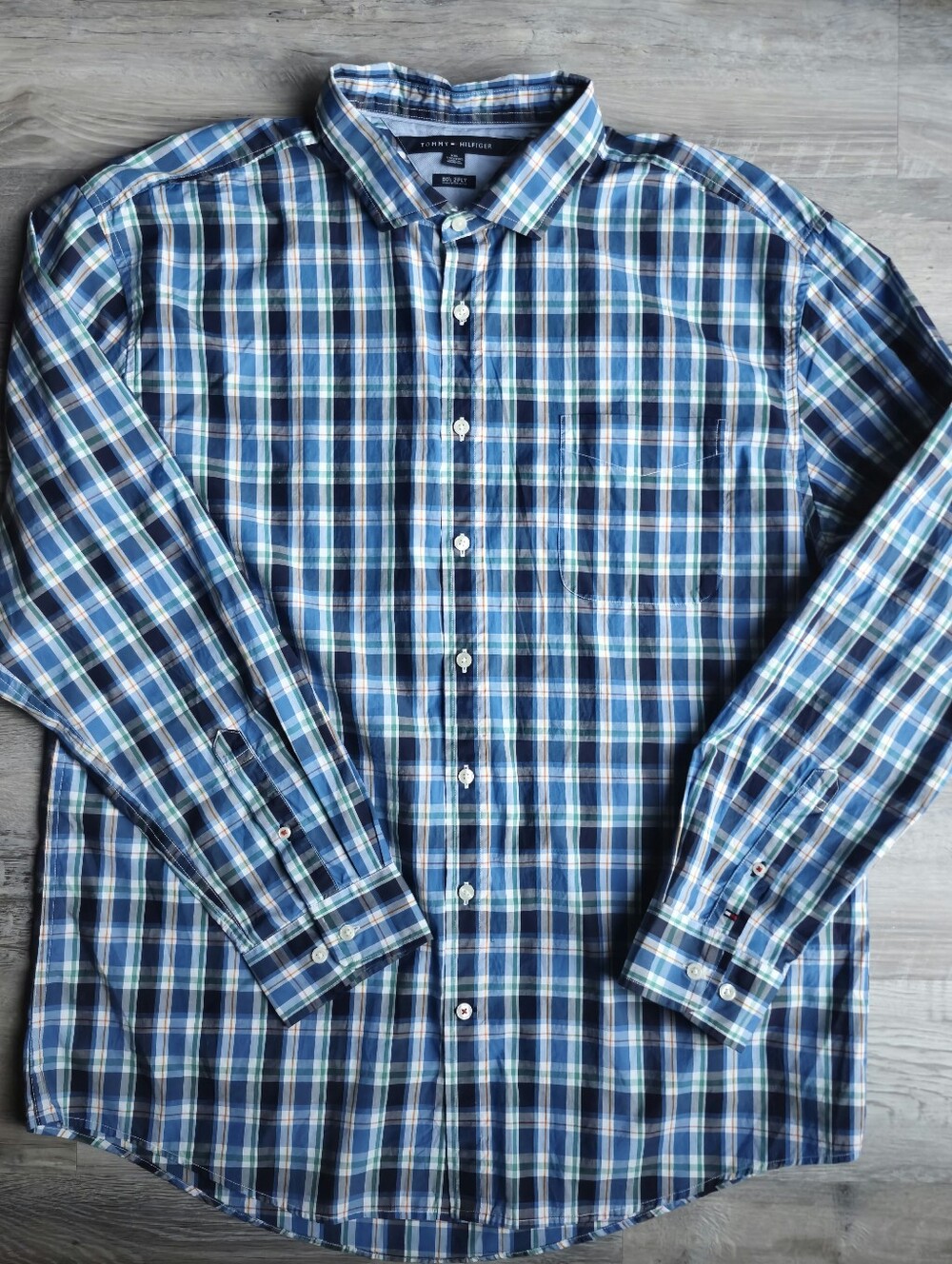 Tommy Hilfiger Mens XXL Plaid Button Down Shirt 80s 2-Ply Blue Preppy